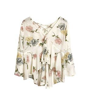 Crinkled Crepe Floral Printed Peasant Blouse